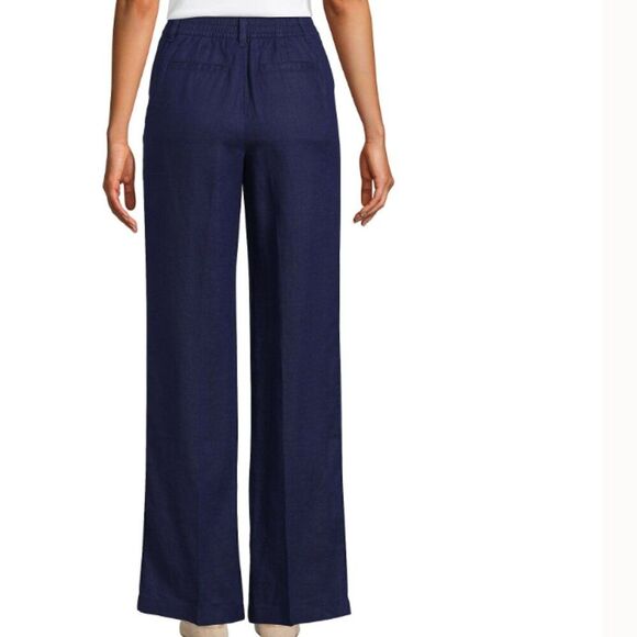 Lands End Pants 100% Linen 10 m Navy Blue High waisted Wide Leg Pants New - Picture 4 of 4